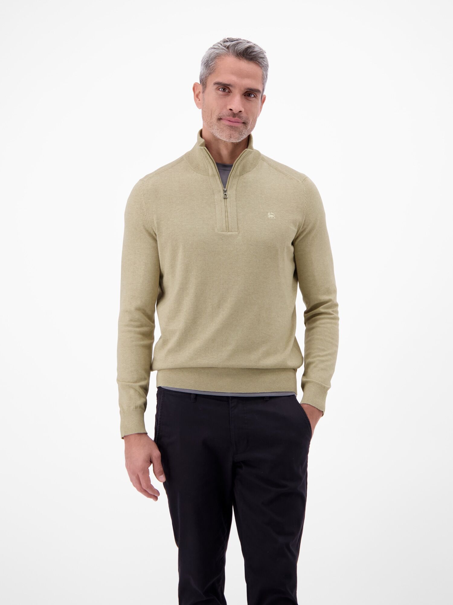 Troyer LERROS "Flachstrickpullover mit Troyerkragen", Herren, Gr. 3XL, beige (tender beige melange), 100% Baumwolle, ohne Ausschnitt, Pullover Troyer tender beige melange 3XL