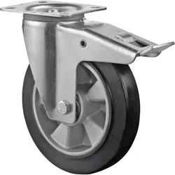 BS Rollen, Möbelrollen, BSRollen Transportgeräte-Lenkrolle m. Festst., Elastik schwarz, Durchm. 200 mm, Traglast 350 kg, Kug