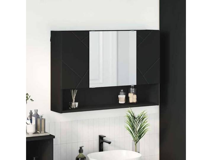 （Promotion Nove）Armoire murale Cabinet maquillage - moderne Armoire Miroir de Salle de Bain avec porte Noir 80 x 17 x 55 cm