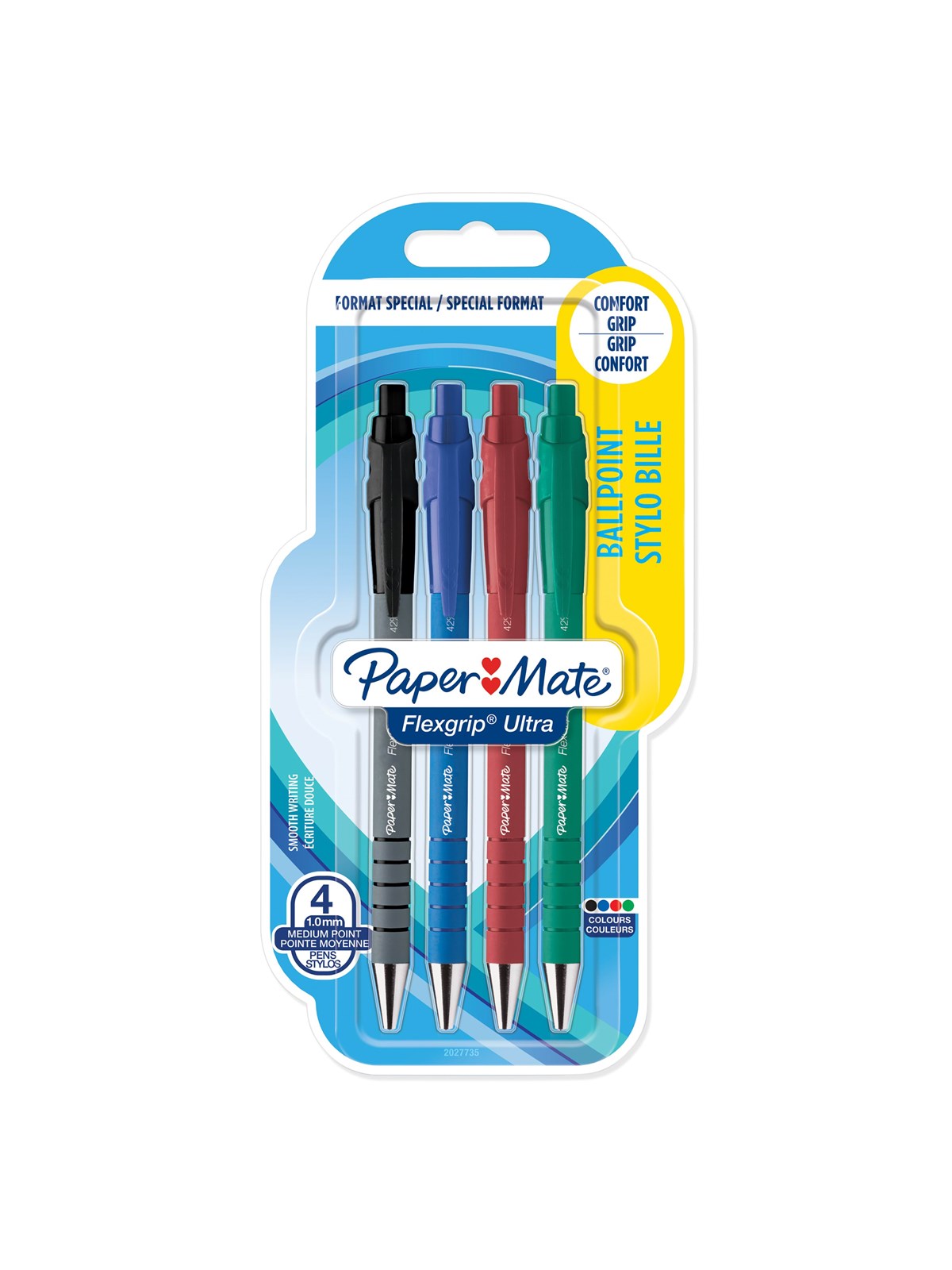 Paper Mate Flexgrip Ultra-Druckkugelschreiber | mittlere Schreibspitze (1,0 mm) | sortierte Farben | 3+1-Packung