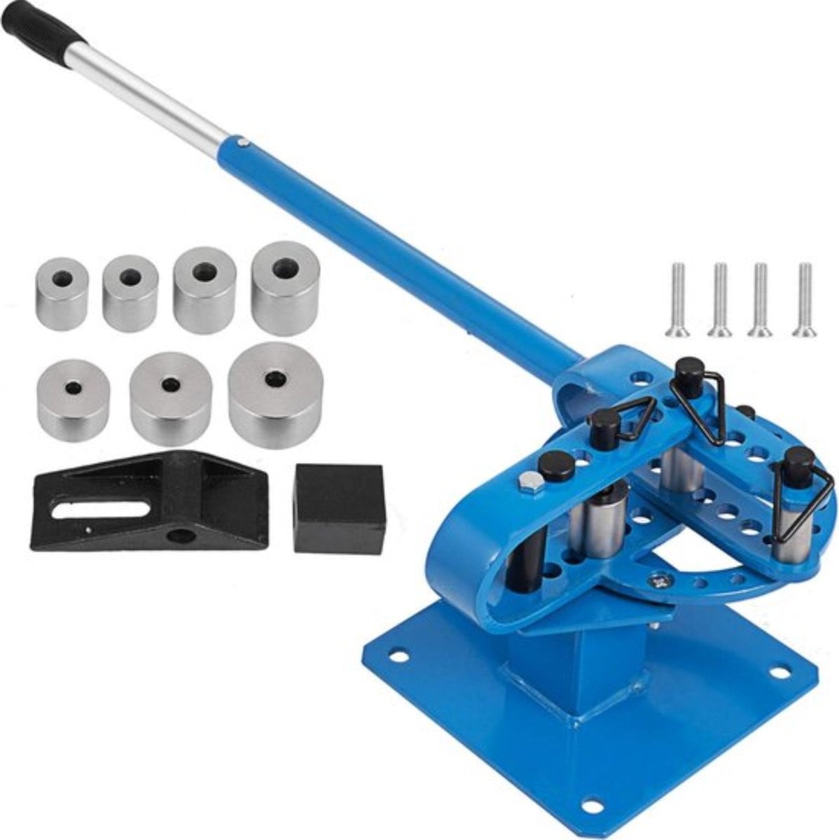 Handmatige buigmachine voor buisbuigen in blauw en staal