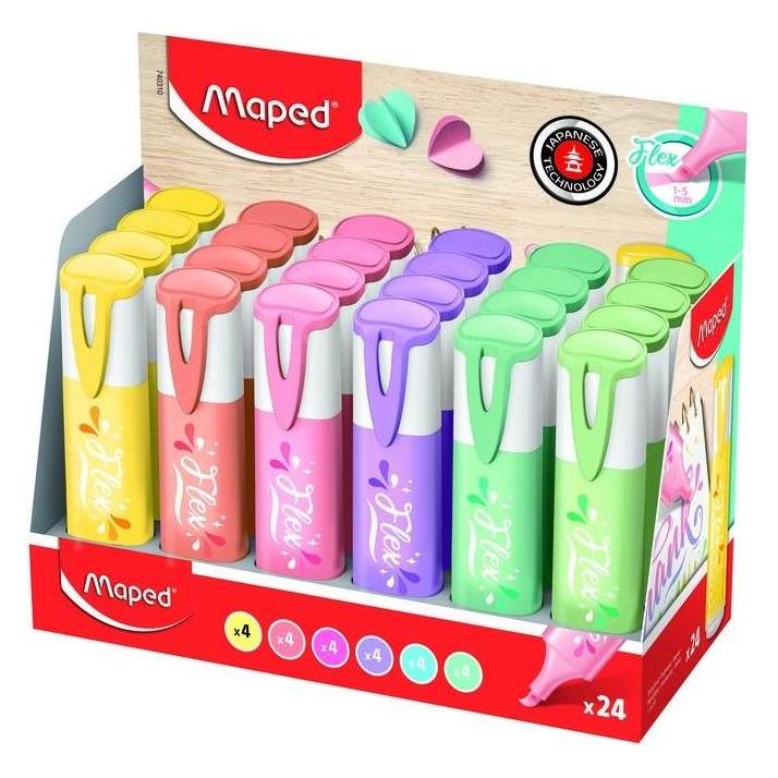 Maped Textmarker FLEX PASTEL, flexible Spitze, 24er Display (24x) (740310)
