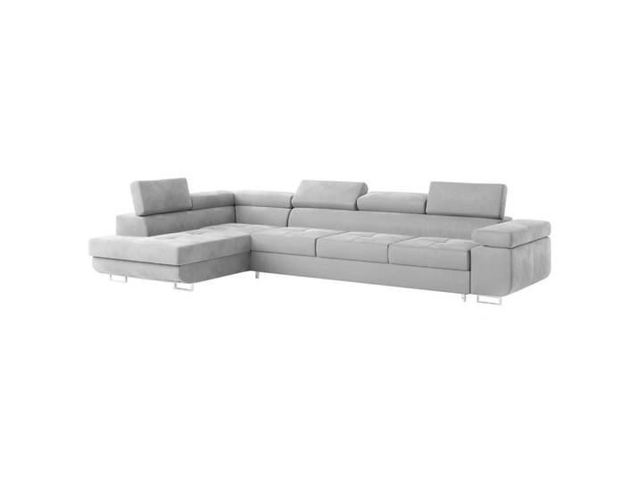 ECKSOFA VICENTE Hellgrau Velours-Stoff mit Schlaffunktion