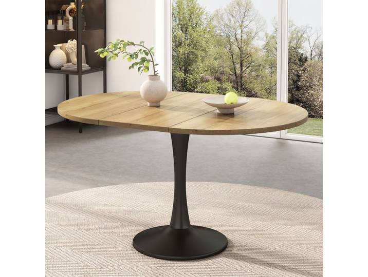 Table à manger - Table extensible ovale chêne - Extensible 100→140 x100 cm - MDF - 4 places
