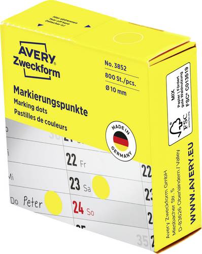Avery-Zweckform 3852 Markierungspunkte Etiketten Ø 10mm Gelb 800 St. Permanent haftend Papier