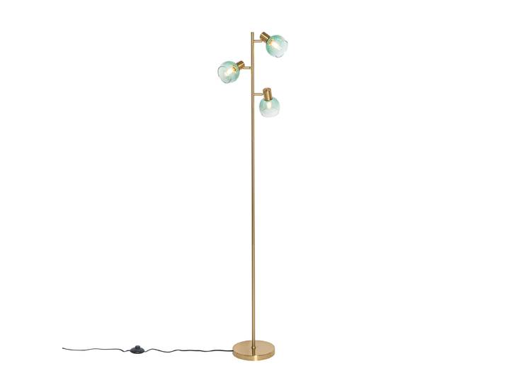 Lampadaire Art Déco doré avec verre vert 3 lumières - Vidro