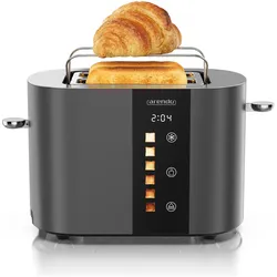 Arendo Toaster Edelstahl 2 Scheiben Kurzschlitz, Restzeit & Bräunungsgradanzeige, Touch Display, 800 W, Toaster, Grau