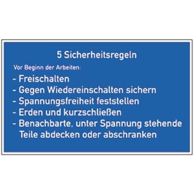 Aufkleber 5 Sicherheitsregeln, Textschild, Folie, 200x120 mm