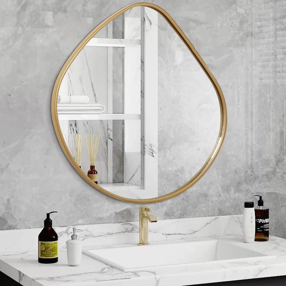 Onbekend merk Irregulaire Wandspiegel met Metaal Frame voor Decoratie
