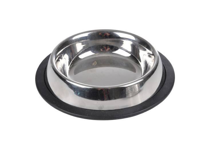 Fressnapf aus Edelstahl und Kunststoff, Futternapf rutschfest, silber, schwarz, Ø 24 cm