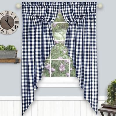 Achim Importing Co Inc Buffalo Check Gathered Swag Valance Pair 72 x 63, 72 x 63, Navy