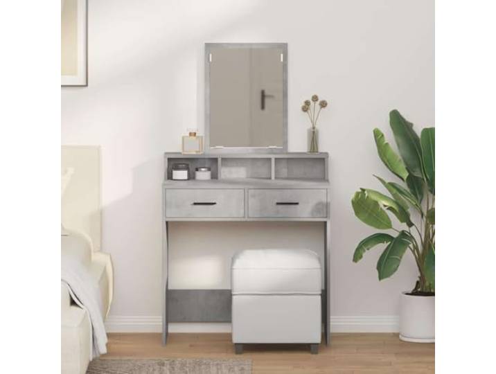 KFPOERTFGD Schminktisch Beton Grau, Frisiertisch mit Spiegel & 2 Robustes Holzwerkstoff, Zeitloses Design, Inklusive Regale, Pflegeleicht
