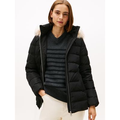Steppjacke TOMMY HILFIGER "MW DOWN SLIM JACKET WITH FUR", Damen, Gr. XS (34), schwarz, Web, Obermaterial: 100% Polyester, unifarben, slim fit, Jacken Steppjacke, mit Fellimitat