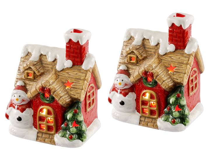 LED-Dekofigur I.GE.A. LED-Haus , rot (rot, weiß), B:10cm H:13cm, Terrakotta, Dekofiguren, LED-Dekofigur, Dekoobjekt LED batteriebetrieben Weiss Gold Weihnachtsdeko
