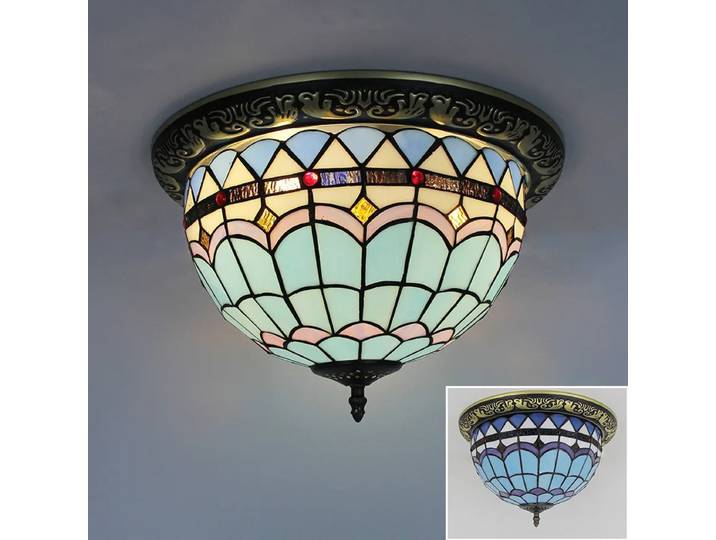 Lampe de plafond en verre coloré de style Tiffany, rétro, art déco américain, vitrail artistique pour salon, salle à manger, hall d'entrée