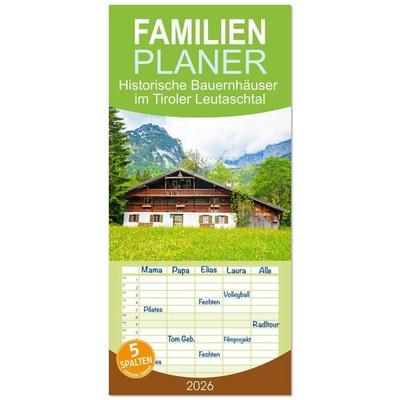 Familienplaner 2026 - Historische Bauernhäuser im Tiroler Leutaschtal mit 5 Spalten (Wandkalender, 21 x 45 cm) CALVENDO