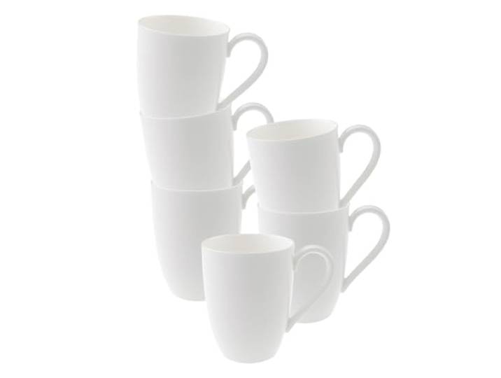Villeroy & Boch Anmut Becher mit Henkel 6er Set, 350 ml, Kaffeebecher in klassischem Design, Schlicht & Elegant, Premium Bone Porcelain, Weiß