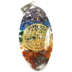 Orgonite Power Pendant - 7 Stone Chakra Oval with Tree