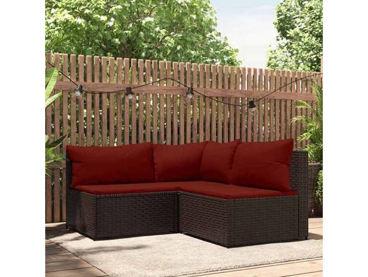 Salon de jardin 3 pcs avec coussins marron résine tressée ensemble de salon d'extérieur ensemble de mobilier 319812