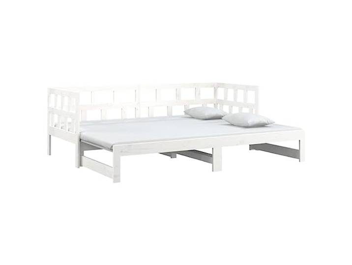 vidaXL Tagesbett Ausziehbar Sofa Gästebett Sofabett Bett Bettsofa Holzbett Schlafsofa Ausziehbett Bettgestell Weiß Massivholz Kiefer 2X(90x200) cm