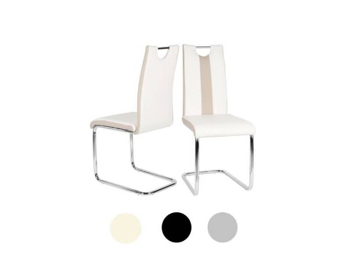 Chaise de salle à manger - HUOLE - CIFUNZERO - Similicuir - Blanche avec bandes beiges
