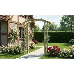 Garten Pergola Bogen - 220 x 160 x 62 cm, druckimprägnierte Holzpergola mit Rankgittern & Rundbogen, Bausatz zur Selbstmontage für Eingangsbereiche
