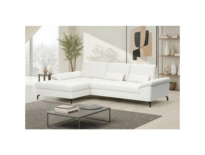 Sit & More Ecksofa Costello E, Weiß, Metall, Echtleder,Kombination Echtleder/Stoff,Kombination Echtleder/Stoff, Nappaleder,Nappaleder,Nappaleder, 5,5-Sitzer, Füllung: Polyester, Ottomane links, L-Form, 301x176 cm, Schlafen auf Sitzhöhe, Armteil links, rechts, Wohnzimmer, Sofas & Couches, Wohnlandschaften, Ecksofas