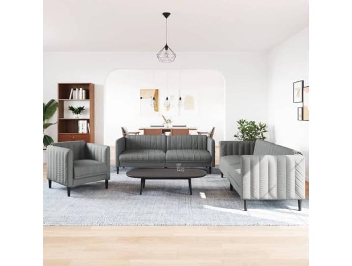 KTHLBRH Sofa-Set, 3-teilig, dunkelgrau, Stoff 100% Polyester, Schaumgummi, Kapazität 110 kg, modernes Design, Wohnzimmer