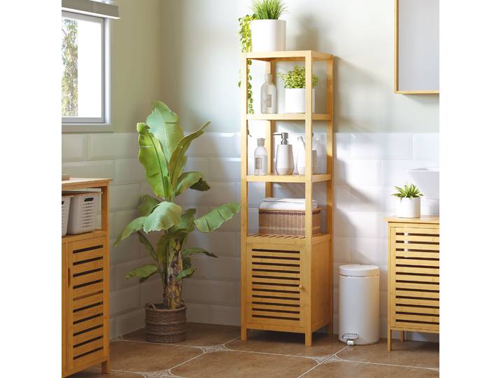 HOMCOM Colonne Salle de Bain Bambou 4 Niveaux 140cm