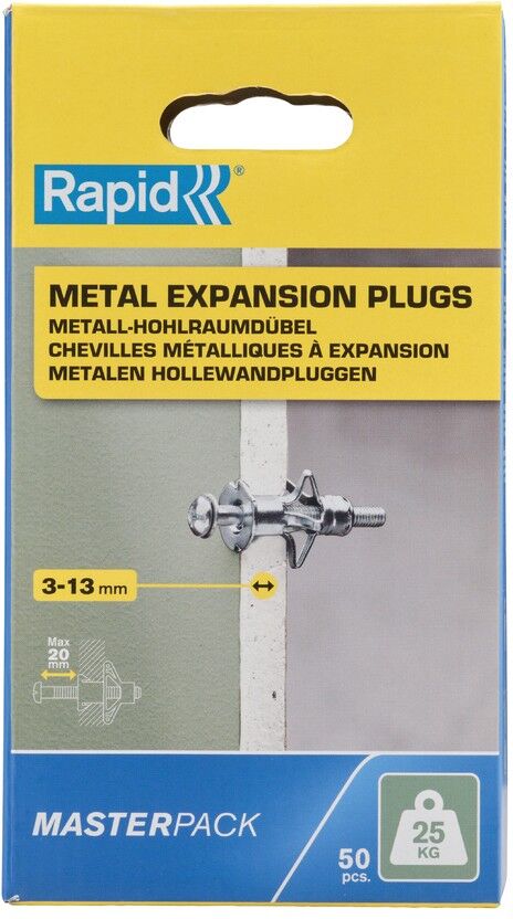 Isaberg Rapid AB Rapid Metall-Hohlraumdübel für 3 - 13 mm Plattendicke, 25 kg Tragfähigkeit, 50 St.