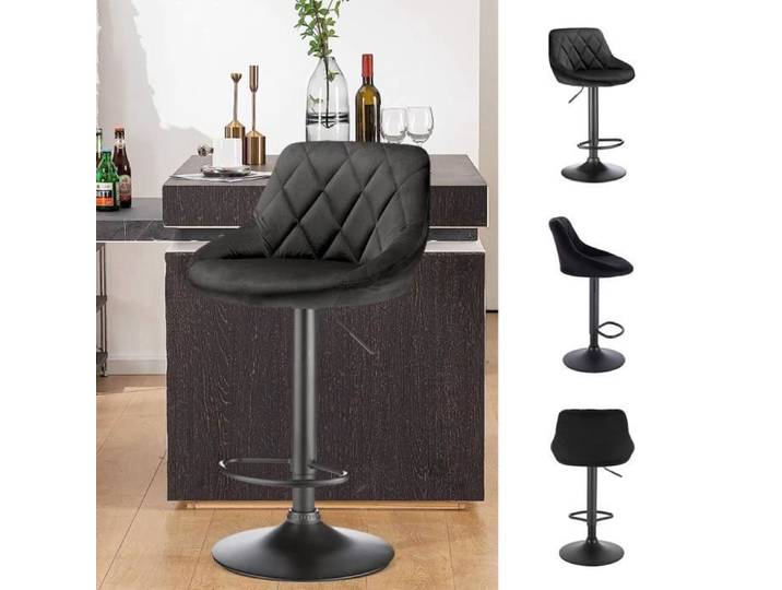 Chaises de Bar - XUANYU - Modèle Spoon - Velours - Réglable en hauteur - Lot de 2