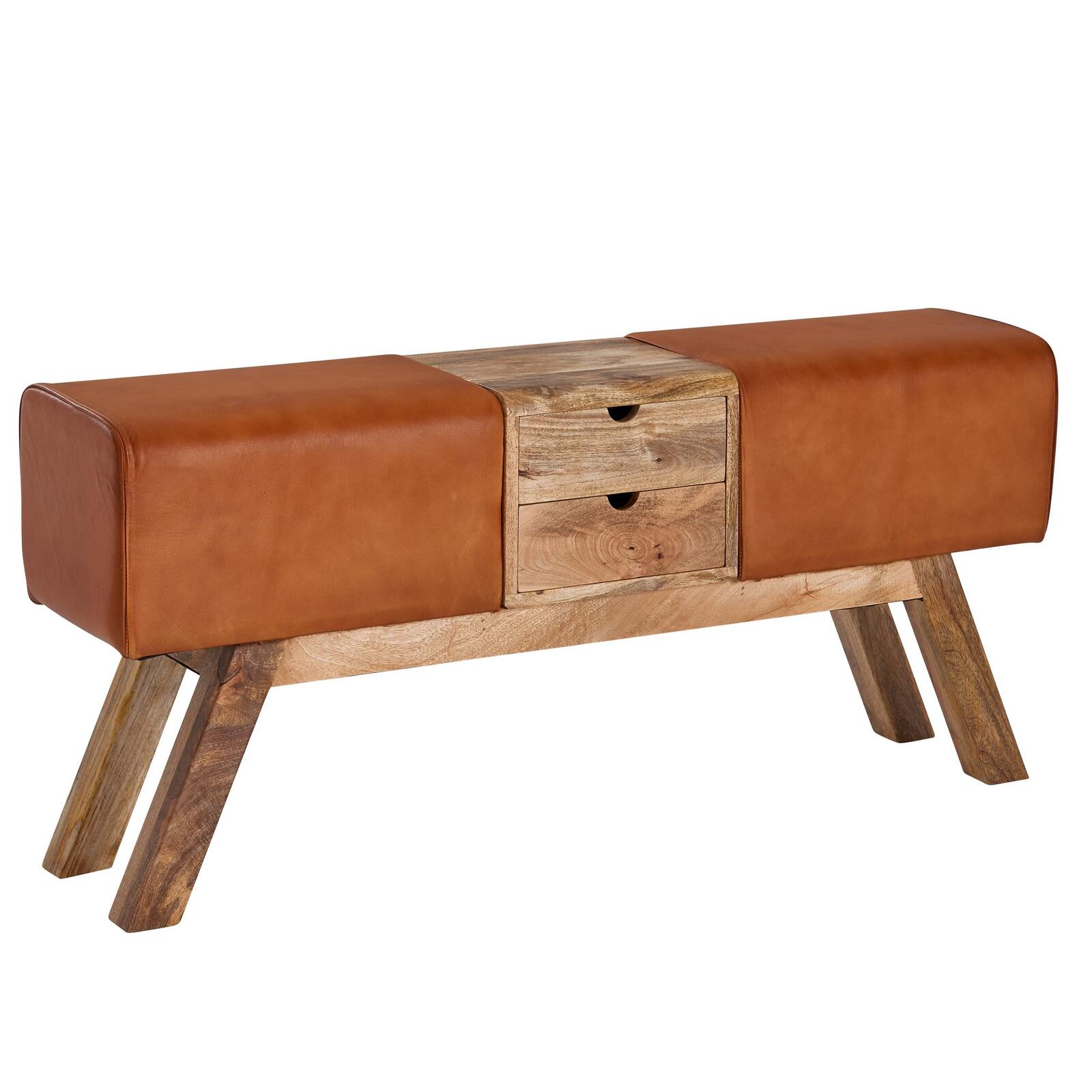 WOHNLING WL6.481 Design Turnbock Sitzbank aus Echtleder mit Schubladen 120x56x30 cm Braun