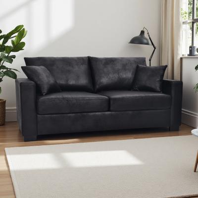 ZWYO HOSIMU 69-Inch Foil Fabric Two-Seater Sofa with Diamond-Quilted Backrest, High-Density Foam Cushions, with 2 Throw Pillows