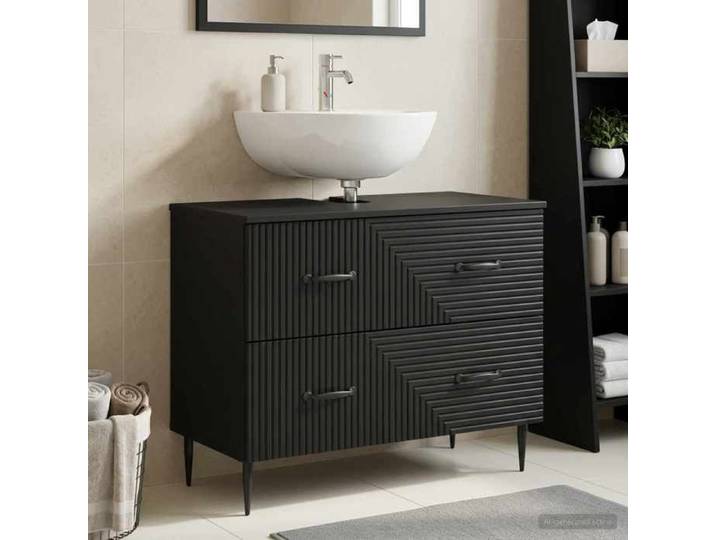 Magnifique Meuble sous Lavabo de Salle de Bain HAARLEM Noir - Résistance à l'humidité &5556