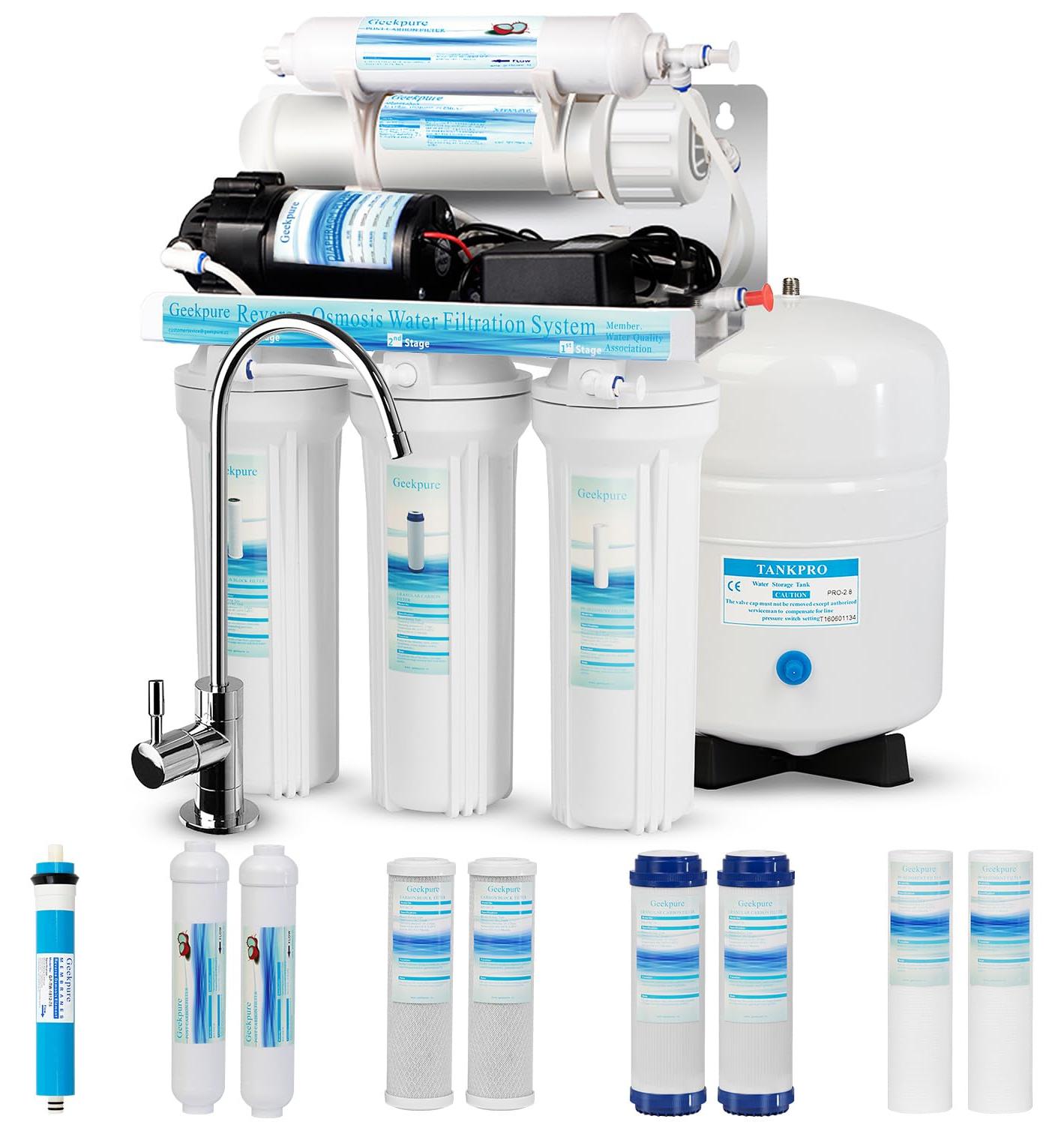 Wasserfilter Umkehrosmose Trinkwasserfilter - 5-stufig - Mit Druckpumpe - 75 GPD - 9 Filter