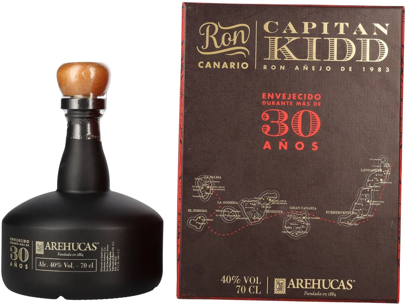 Ron Arehucas CAPITAN KIDD 30 Años Ron Canario 40% Vol. 0,7l in Geschenkbox