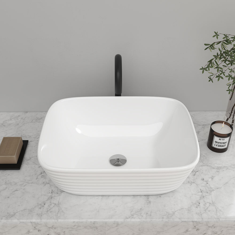 17 Stories 505mm L x 385mm W Marble Ceramic Rectangular Sink with Overflow Marble 385mm W