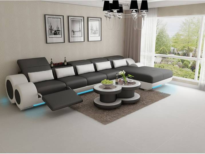 Xlmoebel Ecksofa Modernes Ledersofa mit USB-Schnittstelle und hochwertiger Verarbeitung, Ecksofa 1 Teile, Hergestellt in Europa