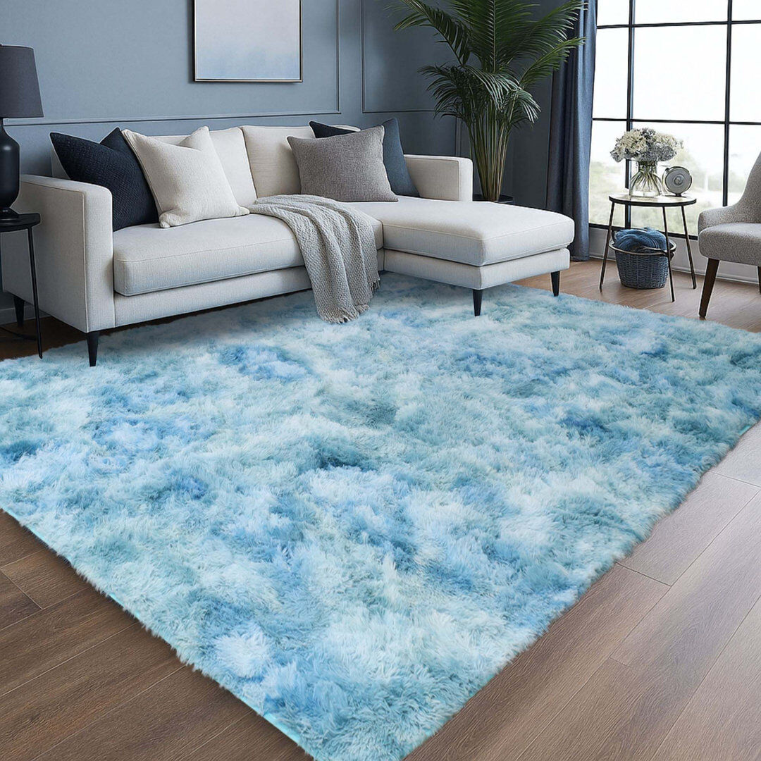Marlow Home Co. Adela Standard Shag Area Rug Tye Dye Teal Rectangle 160 x 230 cm