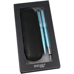 Online, Schreibstifte, Geschenkset Eleganza 34646 satin turquoise, Lederetui (2x)