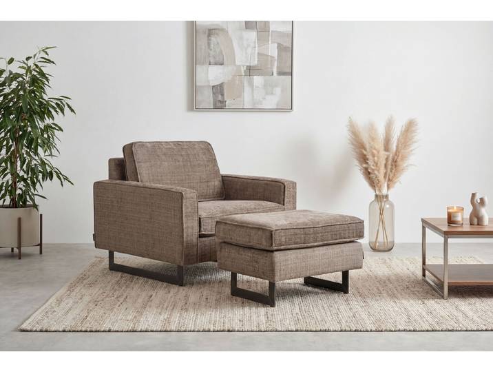 Loveseat, 105x97 cm, Chenille, Braun, Mit Rückenkissen & Metallfüßen, Modern