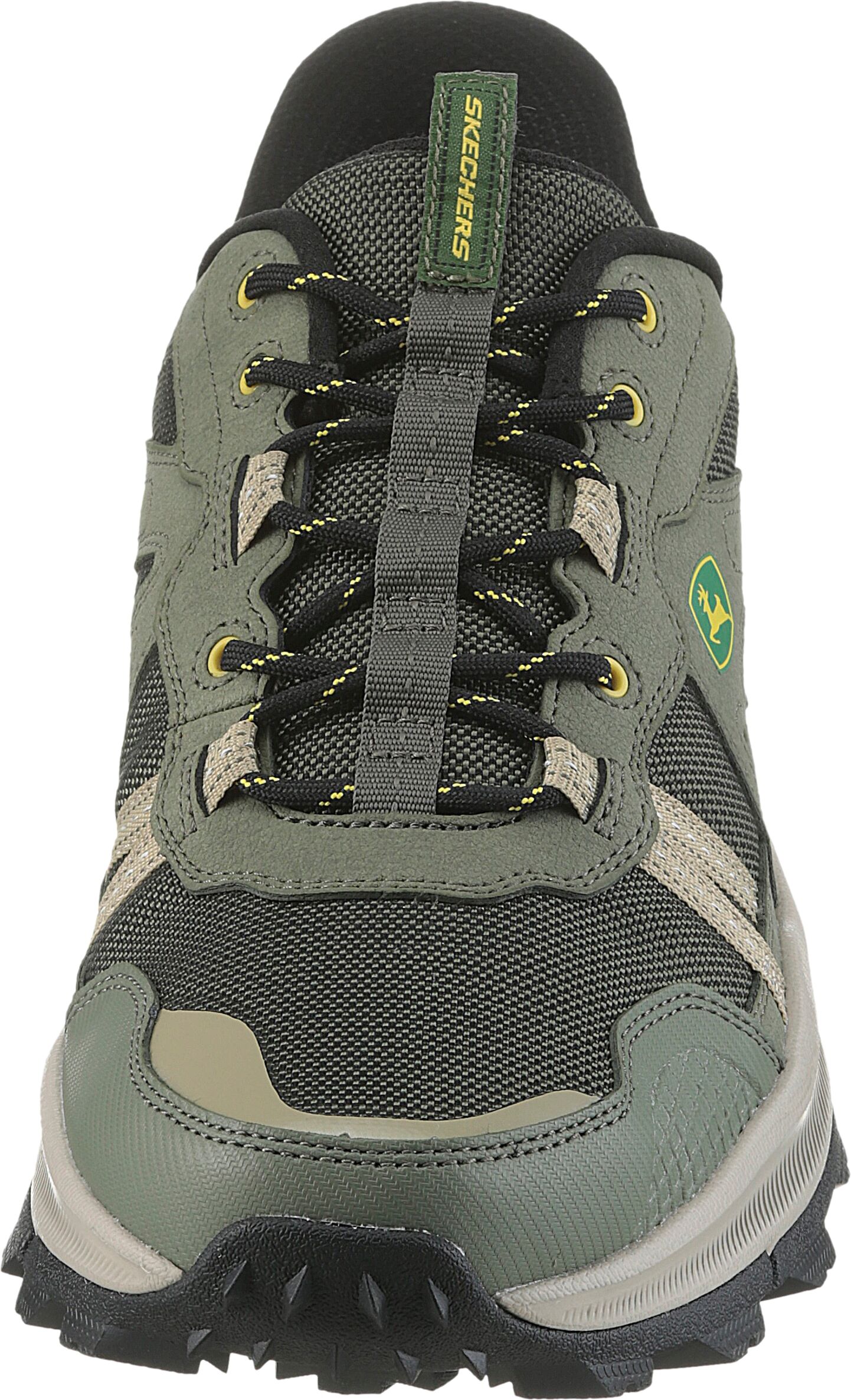 Slip-On Sneaker SKECHERS "EQUALIZER 5.0 TRAIL JOHN DEERE-HARVESTER", Herren, Gr. 43, Textil, grün, Leder, Mesh, Schuhe Slip-On Sneaker, Schnürschuh mit John Deere Collaboration grün 43, Textil
