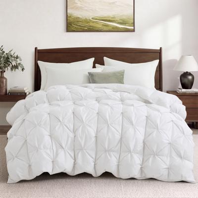 Peace Nest All Season White Goose Feather Down Fiber Comforter with Cotton Blend Cover, Noiseless Pinch Pleat Duvet Insert