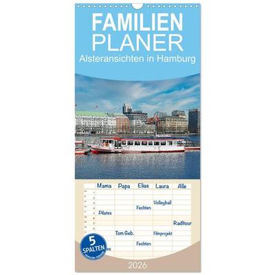 Familienplaner 2026 - Alsteransichten in Hamburg mit 5 Spalten (Wandkalender, 21 x 45 cm) CALVENDO