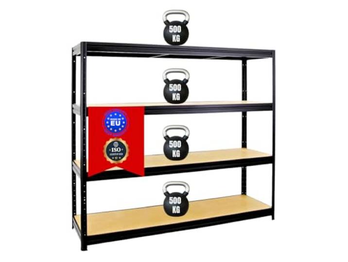 PROREGAL Schwerlastregal Dino Extra Breit 180x180x60 cm Fachlast 500kg Schwarz, Kellerregal, Lagerregal, Weitspannregal 60 cm tief