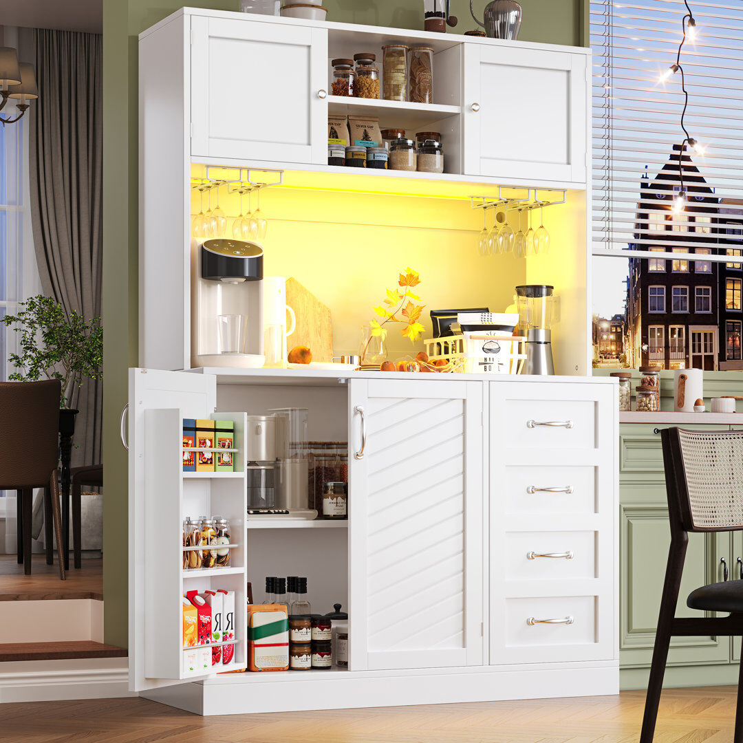 Leisure Kitchen Cabinet With Led, 4 Doors And 2 Drawers White 188cm H X 120cm W X 40cm D