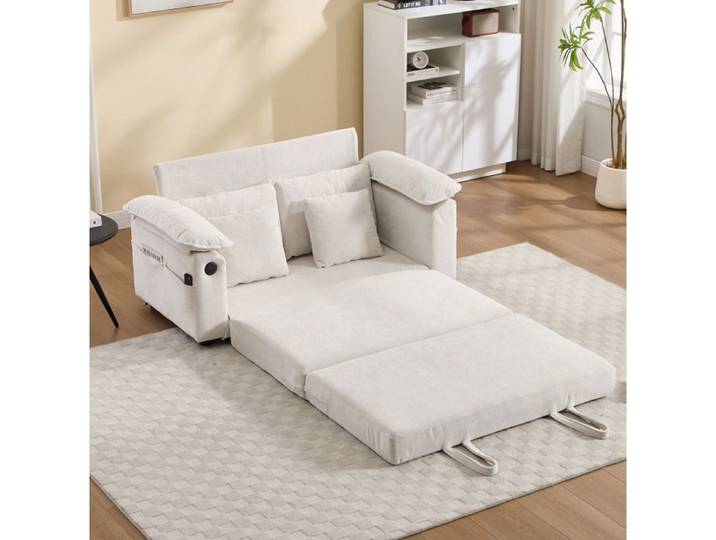 MEULVA Canapé convertible 3-en-1 futon loveseat en chenille blanche 2 places intérieur