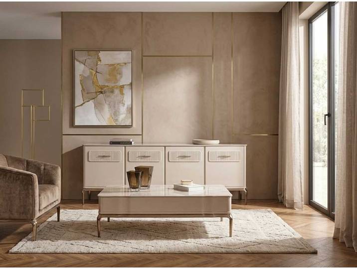 Xlmoebel Sideboard Sideboard Couchtisch Beige Modern Eleganter Fernsehschrank Set (Set enthält: Sideboard / Couchtisch)