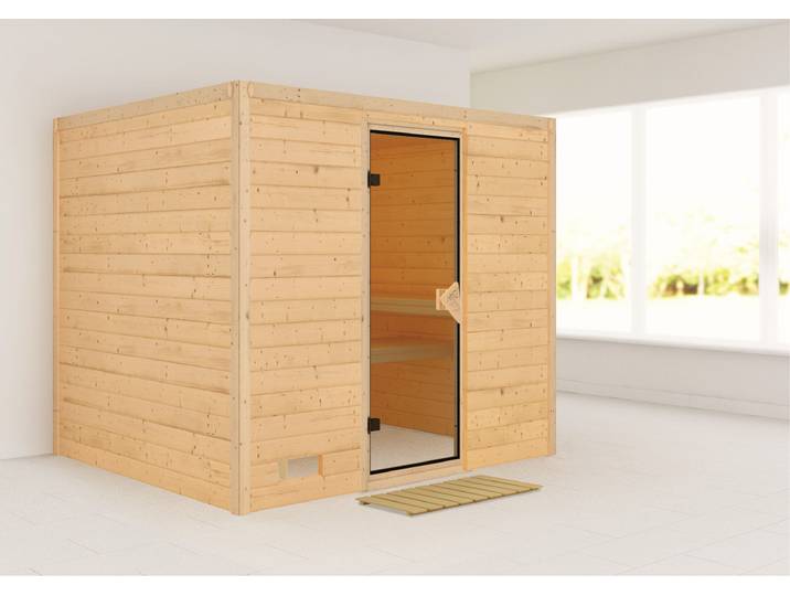 Sauna KARIBU Soraja , beige (naturbelassen), ohne Ofen, (ohne Ofen), Saunen, Sauna, ohne Ofen