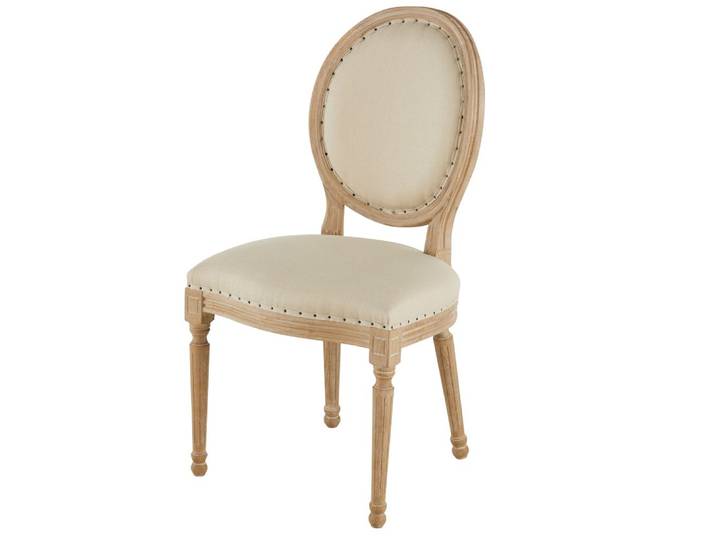 Chaise médaillon en lin et bois de frêne massif